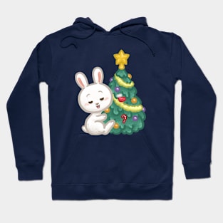 Bunny Hugging a Christmas Tree Hoodie